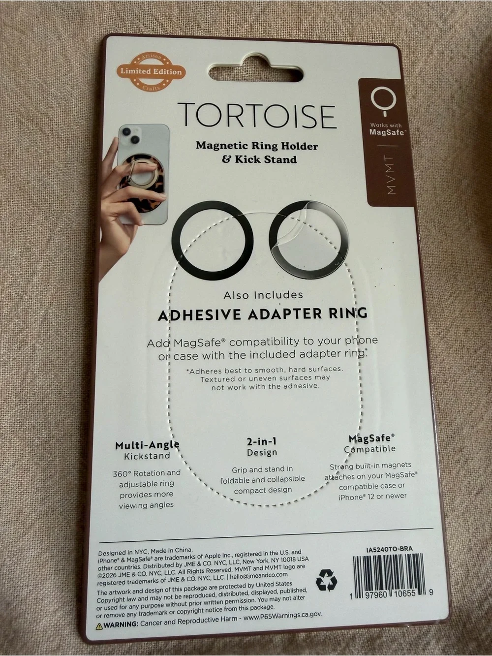 NIB~ MVMT Tortoise Magnetic Ring Holder & Kick Stand - Tortoiseshell Brown